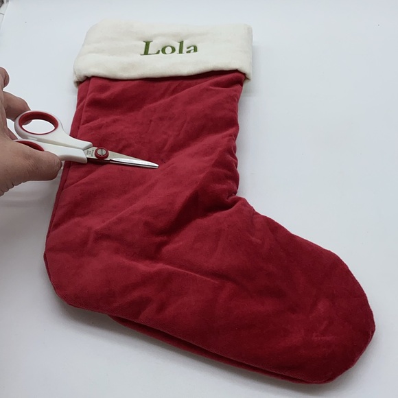 Pottery Barn Lola Christmas Holiday Stocking Red Cream 14 inch - Picture 9 of 9